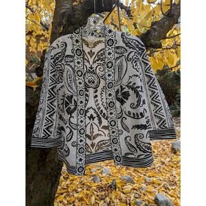 Chico’s Kimono in Black/White Pattern| Cotton-Silk Blend, Size 1 (Medium 8)